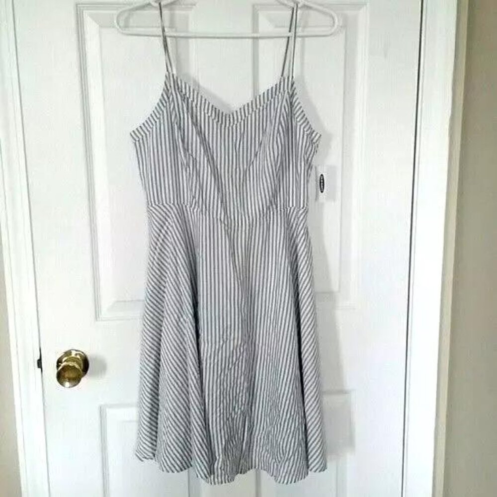 OLD NAVY BLUE WHITE STRIPED CAMI SPAGHETTI STRAP MINI DRESS NWT M
